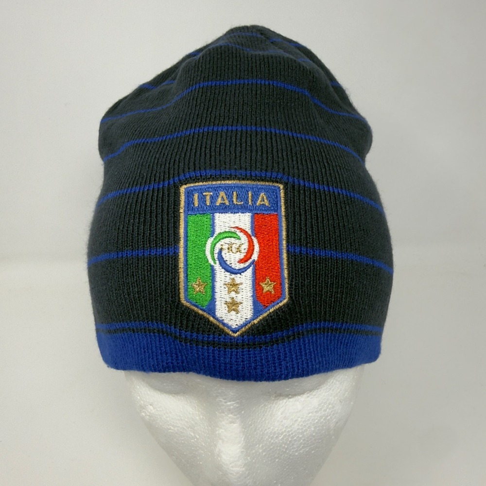 Puma Italia FIGC Beanie Hat Mens Black Blue Striped Soccer Italy National Team